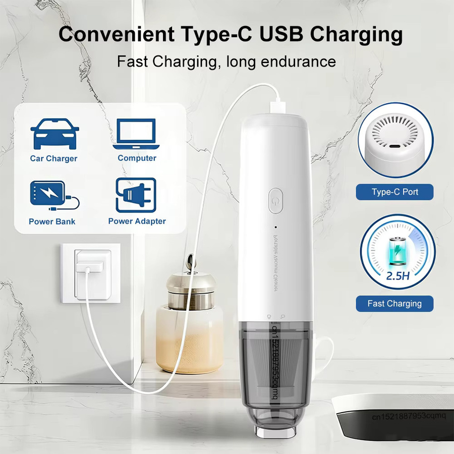 Cooskr Kabelloser Auto-Staubsauger mit 13000PA Saugkraft, USB-aufladbar, Weiß - Bild 4