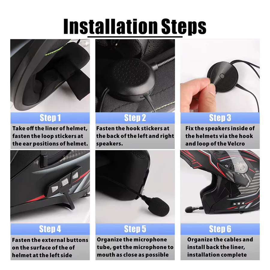 kebidumei Bluetooth 5.2 Motorrad Helm Headset in Schwarz mit Mikrofon und Stereo Musik Player - Bild 4