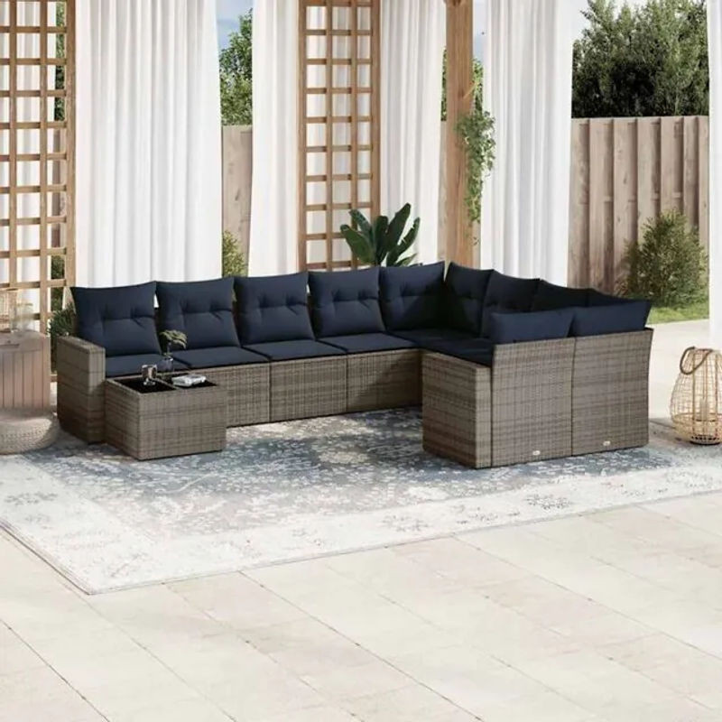 10-teilige moderne Garten-Sofagarnitur aus Poly-Rattan mit Kissen in Grau von vidaxl - Bild 1
