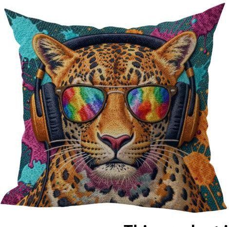 Bunter Kissenbezug mit Tierkopf-Motiv, Sonnenbrille und Kopfhörern von JMG Clothing, Mehrfarbig, B/B: 45 x 45 cm - Bild 1