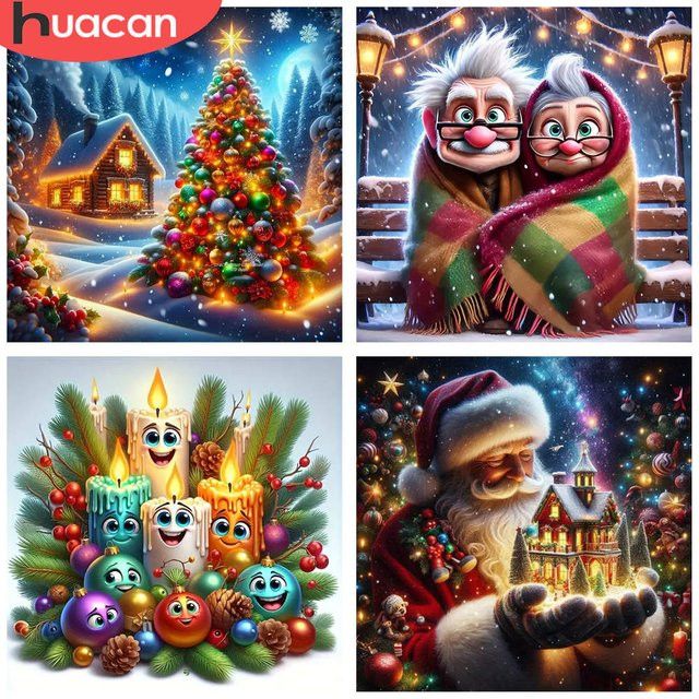 HUACAN DIY Diamantmalerei Set Weihnachtsbaum Winter Schneeszene 5D Mosaik Bild Kunstwerk B/B/H: 20 x 20 cm - Bild 1