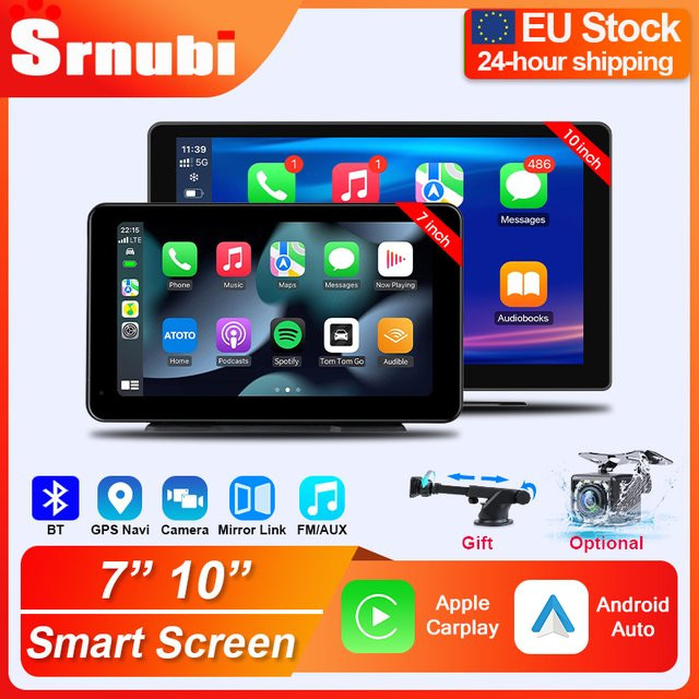Srnubi Universal Wireless Carplay & Android Auto Rückspiegel Navigation mit FM und AUX, Multimedia-Touchscreen für dein Auto, Schwarz - Bild 1