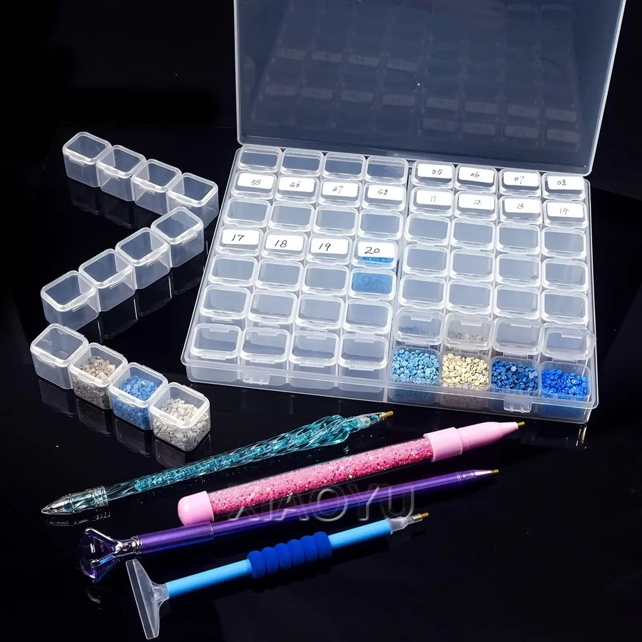 QIZITENG Aufbewahrungsbox aus Kunststoff mit 28 oder 56 Fächern in Transparent für Diamantmalerei Zubehör und Schmuck - Bild 3