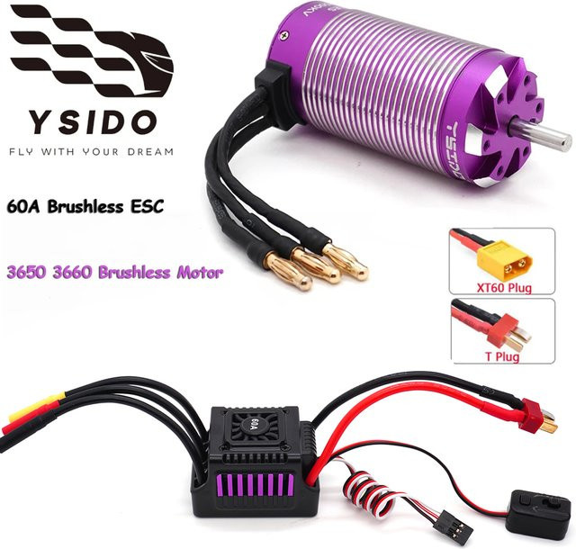 YSIDO Bür Bürstenloser sensorloser Motor 3660/3650 60A ESC Combo für RC Off-Road Racing Buggy Car - Bild 1