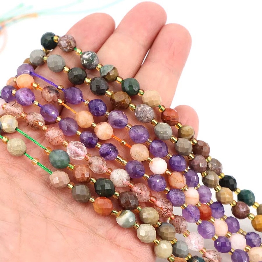 Spacer Perlen Amethyst, Prehnit, Rutil Quarz, 8x6mm - Bild 5