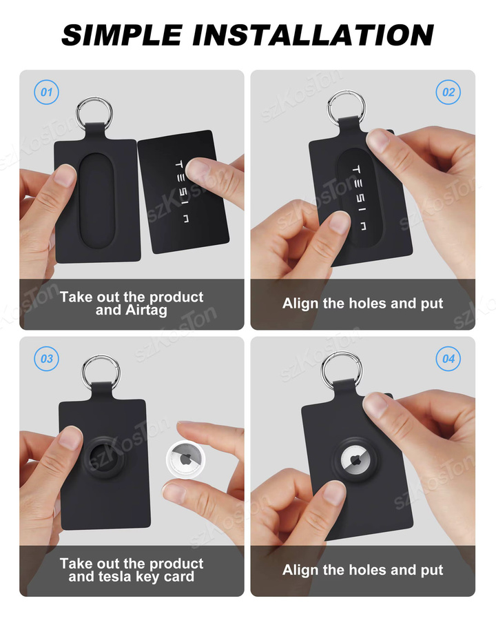 SZKOSTON Silikon Kartenhalterhülle für AirTag und Tesla Key Card in Pink und Black, kompatibel mit Tesla Model 3, Y, S und X - Bild 5