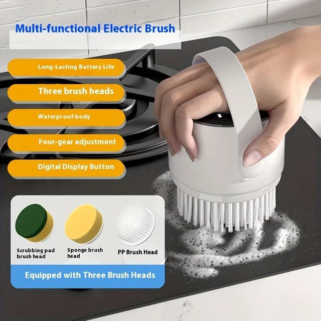 Untior 3-in-1 Elektrische Reinigungsbürste mit 3 austauschbaren Bürstenköpfen in Weiß - Bild 1