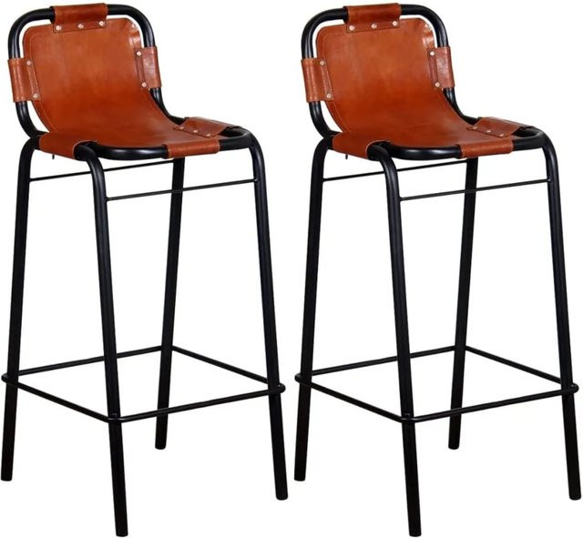 vidaXL Barhocker 2er Set aus echtem Ziegenleder in Braun und Schwarz im Industrie-Stil - Bild 1