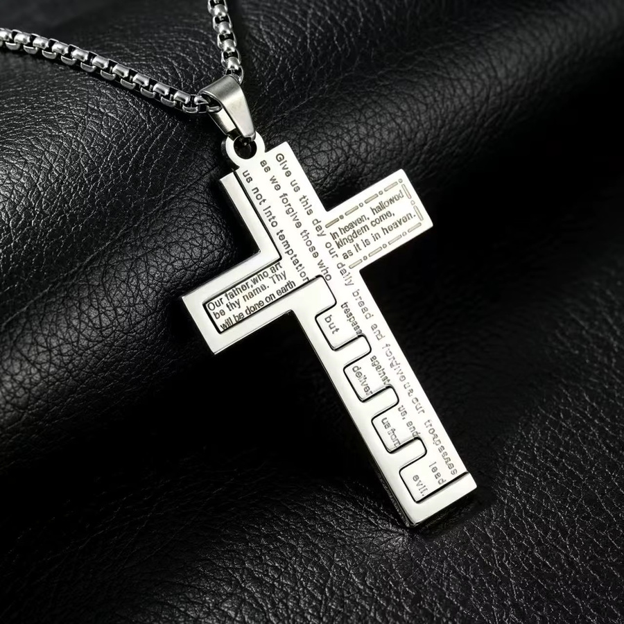 HNSP Halskette mit Bibelkreuz-Anhänger, Edelstahl, Silber, Herren - Bild 3