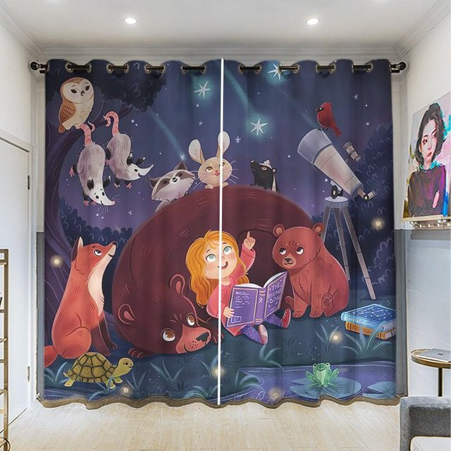 Yiran Furniture Vorhänge für Kinder mit Dschungelparty-Tier-Motiv, 2er-Set, halbtransparent, Polyester, Mehrfarbig, Breite: 60 cm, Höhe: 60 cm - Bild 1