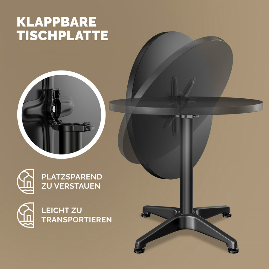 CASARIA Stehtisch rund aus Aluminium und Edelstahl in Schwarz, höhenverstellbar und klappbar, Durchmesser: 60 cm, Höhe: 70 bis 115 cm - Bild 2