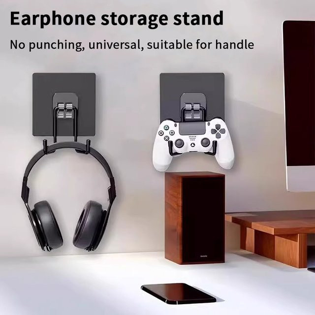 SD&HI 5er Set Universal Wandhalterung für Kopfhörer und Gaming Controller in Schwarz mit Klebeaufhängung - Bild 1