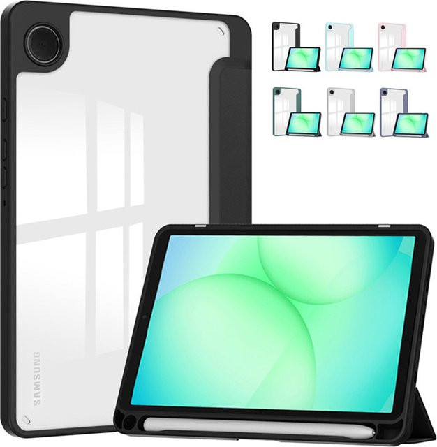 Samsung Galaxy Tab A11 8,7 Zoll 2025 Schutzhülle mit Acryl-Rückseite, Stifthalter und Klappständer in Schwarz, passend für SM-X130 SM-X133 X135N/G - Bild 1