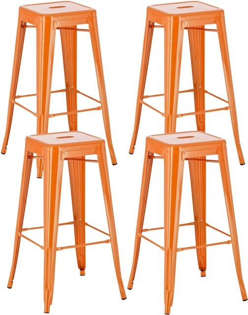 TPFLiving 4er Set Barhocker Joy aus Metall in Orange, stapelbar im Industrial Design - Bild 1
