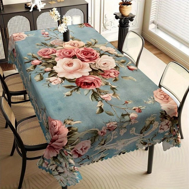 JMG Household Supplies Tischdecke im Shabby Chic Design mit Rosenblumen, Blau, B/B: 140 x 180 cm - Bild 1