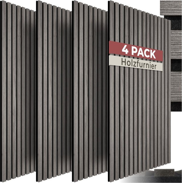 tectake Akustikpaneele Wandgestaltung in Eiche Hellgrau aus MDF und Echtholzfurnier - Bild 1