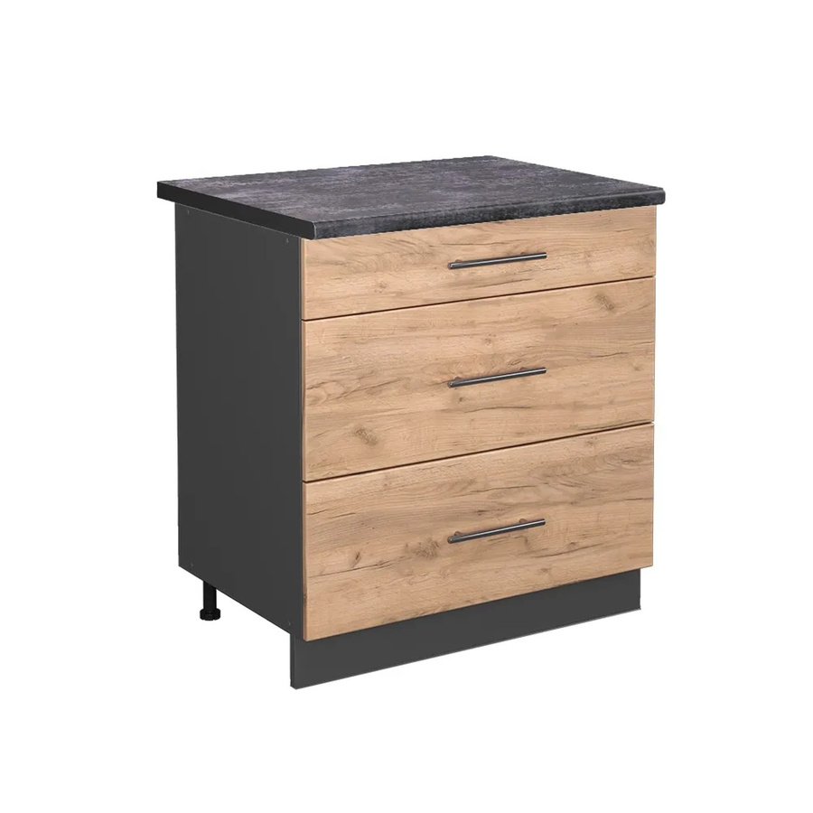 Vicco Küchenunterschrank Fame-Line Goldkraft Eiche/Anthrazit mit 3 Soft-Close-Schubladen, Breite: 80 cm, Höhe: 82 cm, Tiefe: 60 cm - Bild 2