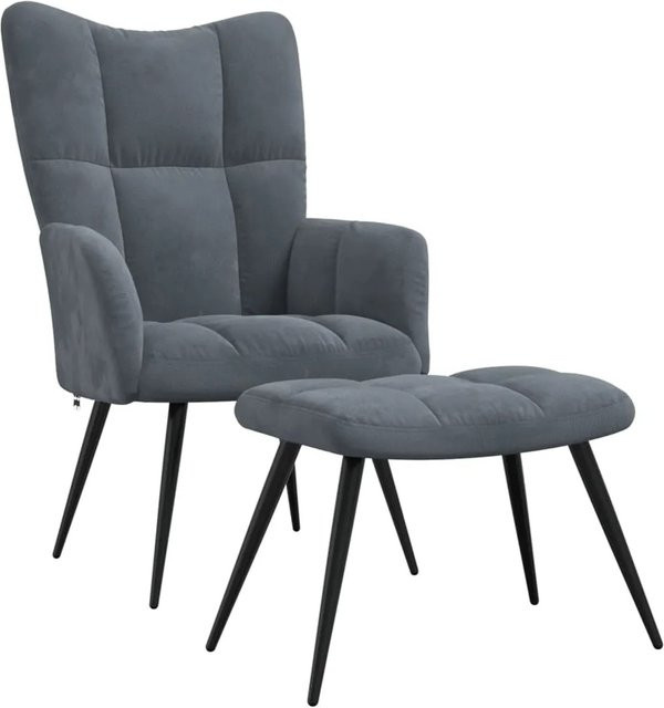 vidaXL Relaxsessel mit Hocker Modell 5 in Dunkelgrau aus Samt mit Metallgestell - Bild 1