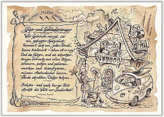 Zunftbild Glas- und Gebäudereiniger als Poster auf Antikpapier in A4-Format, mehrfarbig - Bild 1