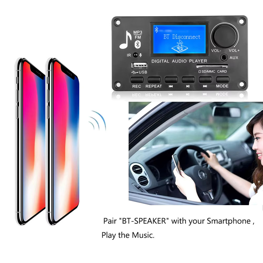 Kebidu Bluetooth 5.0 MP3-Decoderplatine mit USB, TF, FM und AUX für DIY Audio-Systeme, Schwarz - Bild 4
