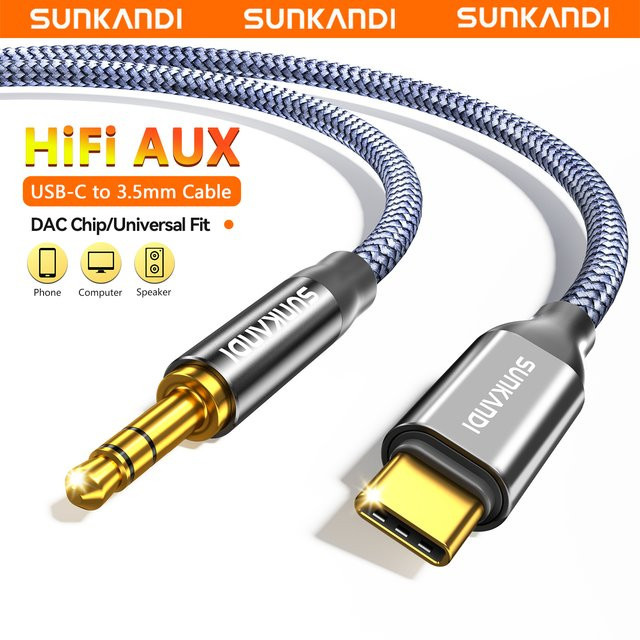 SUNKANDI USB-C auf 3,5 mm Kopfhörerkabel Stereo-Audiokabel in Grau für iPhone 16, 15 und Samsung Galaxy - Bild 1