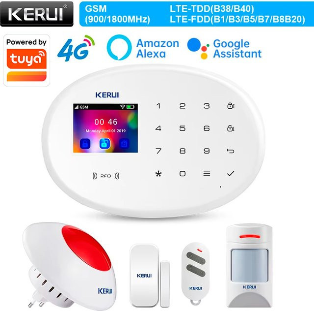 KERUI W204 4G Drahtloses Heimalarmsystem in Weiß mit WIFI und GSM, kompatibel mit Tuya, inklusive Bewegungsmelder und Türsensor - Bild 1