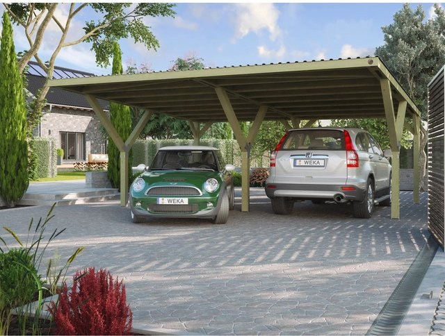 WEKA Y-Doppelcarport aus Nadelholz mit PVC-Dachplatten in Grün-Braun, Breite: 592 cm, Tiefe: 362 cm - Bild 1
