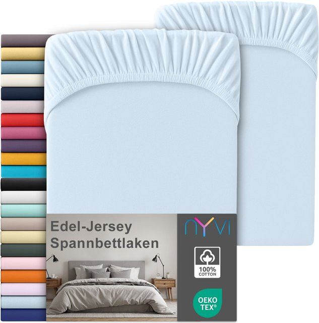 NYVI Edel Jersey Spannbettlaken Deluxe 2er Set aus 100% supergekämmter Baumwolle, Farbe: Blau, B/T: 180 x 200 cm, für Matratzen bis 25 cm Steghöhe - Bild 1