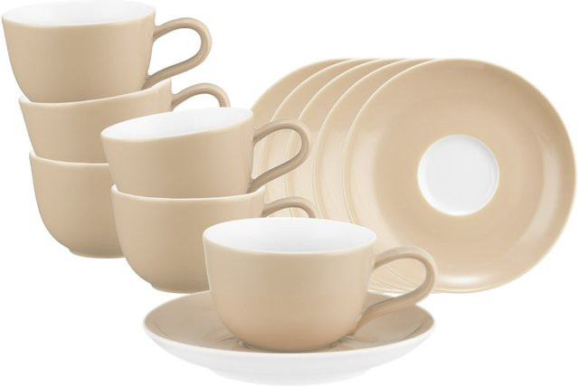 Seltmann Weiden Espressotasse mit Untertasse Liberty Pure Colors Beige aus Porzellan 90 ml 6er Set - Bild 1