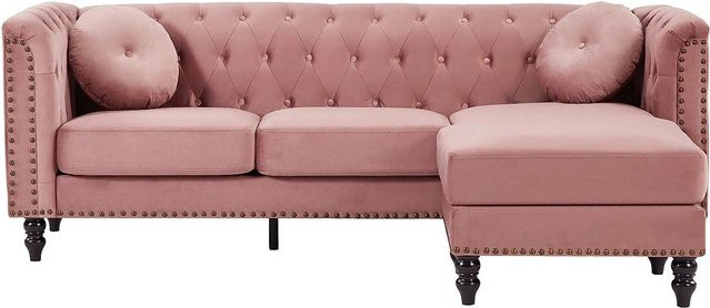 Vente-unique Sofa Turner in Rosa, L-Form aus Samt, Breite: 222 cm - Bild 1