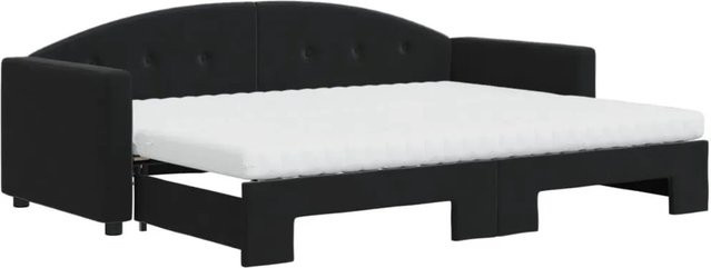 vidaXL Tagesbett ausziehbar mit Matratze in Schwarz aus Samt mit Schaumstofffüllung B/T/H: 80 x 200 x 90 cm - Bild 1
