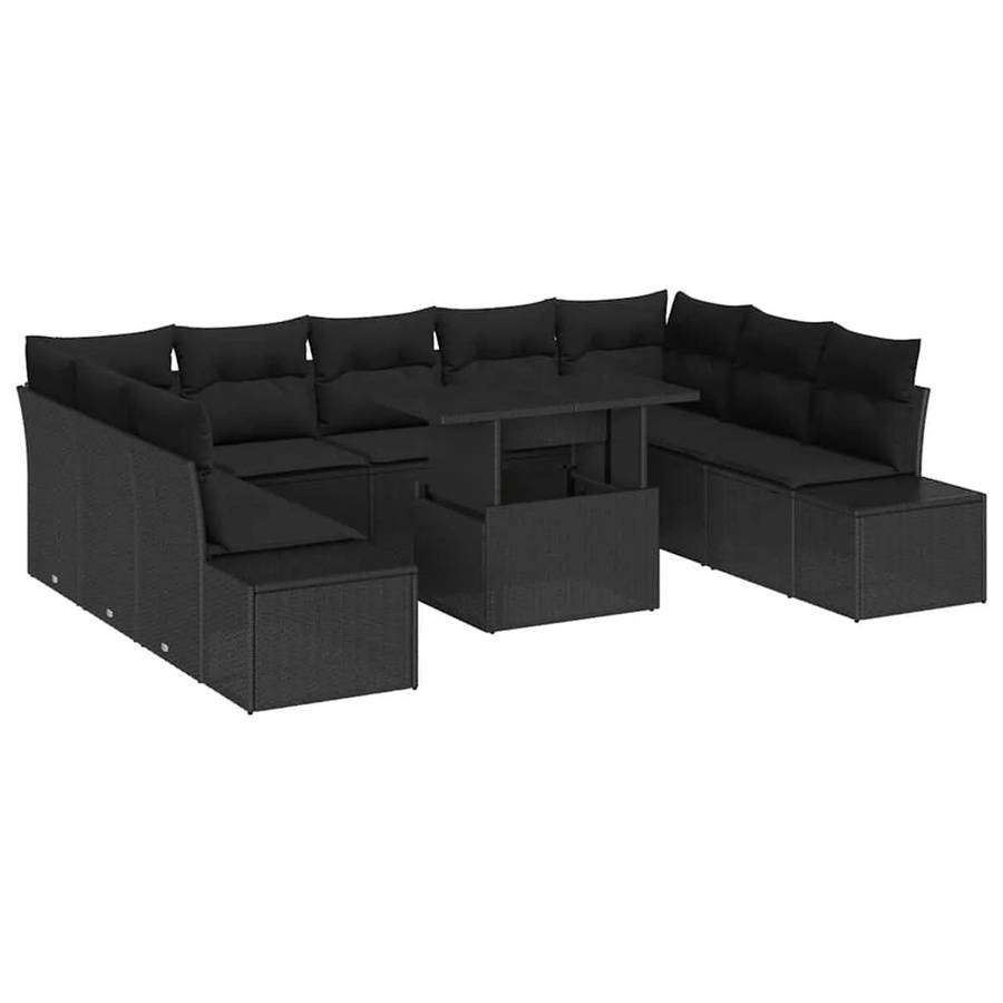 vidaXL Garten-Sofa-Set aus Poly Rattan mit Speicherfunktion, 10-teilig, Schwarz - Bild 2