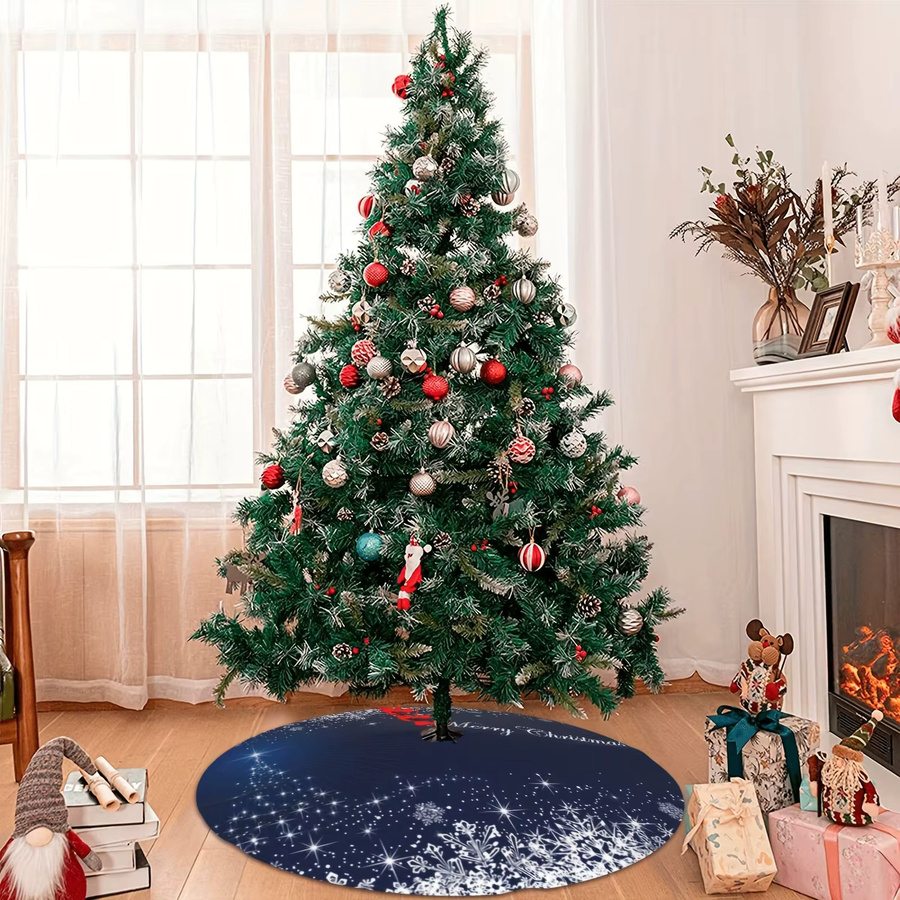VIKAMA Weihnachtsbaumrock in Schneeflockenblau mit Merry Christmas Aufdruck aus Textil - Bild 2