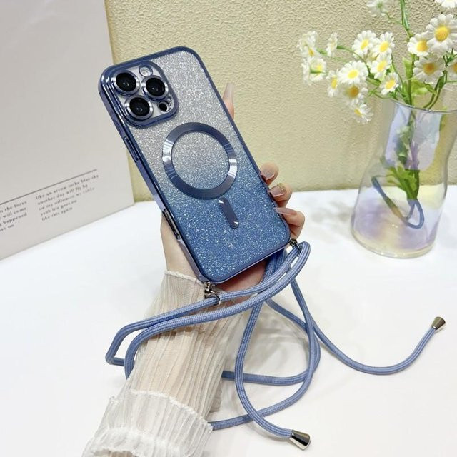 Magnetische Glitzer-Schutzhülle mit Crossbody-Lanyard für Samsung Galaxy S25 Ultra S24 FE S23 S22 S21 Plus A56 in Blau - Bild 1