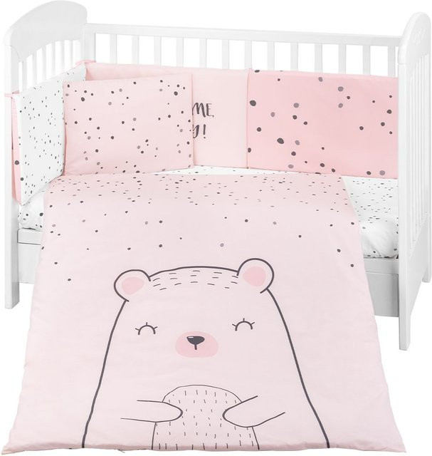 Kikkaboo Kinderbettwäsche Bär 6-teiliges Set in Pink mit Bettdecke, Kopfkissen und Spannbettlaken, Maße: Decke 135 x 95 cm, Kissen 45 x 35 cm, Laken 140 x 70 cm - Bild 1