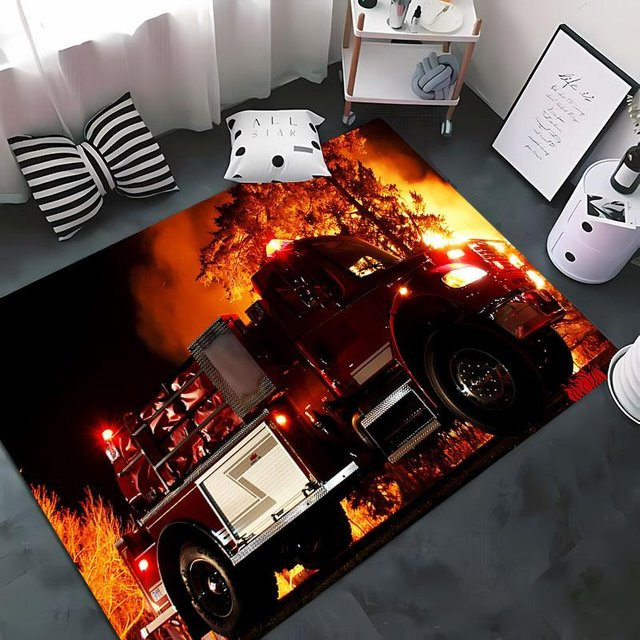 Rutschfester 3D-Feuerwehr Teppich aus Polyester für Kinderzimmer und Wohnzimmer, Mehrfarbig, Breite: 70 cm, Tiefe: 100 cm - Bild 1