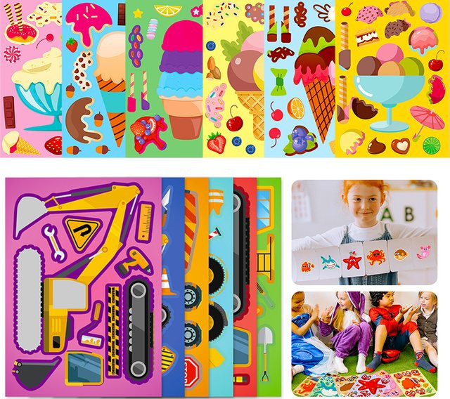 ZYF DIY Bastelset mit 6 Blatt Motiv-Aufklebern für Scrapbooking in verschiedenen Designs wie Eis, Meerestiere und Fahrzeuge, Mehrfarbig - Bild 1