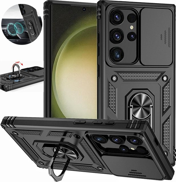Stoßfeste Rüstungshülle mit Objektivschutzring und Ständer für Samsung Galaxy S21 Ultra 5G, S21 Plus und S21 FE in Schwarz oder Blau - Bild 1
