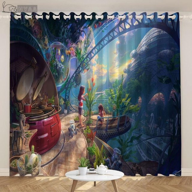 Prinzessinnen-Schloss Fenstervorhänge für Kinder und Mädchen, 2er-Set, Mehrfarbig, B/H: 50 x 130 cm - Bild 1