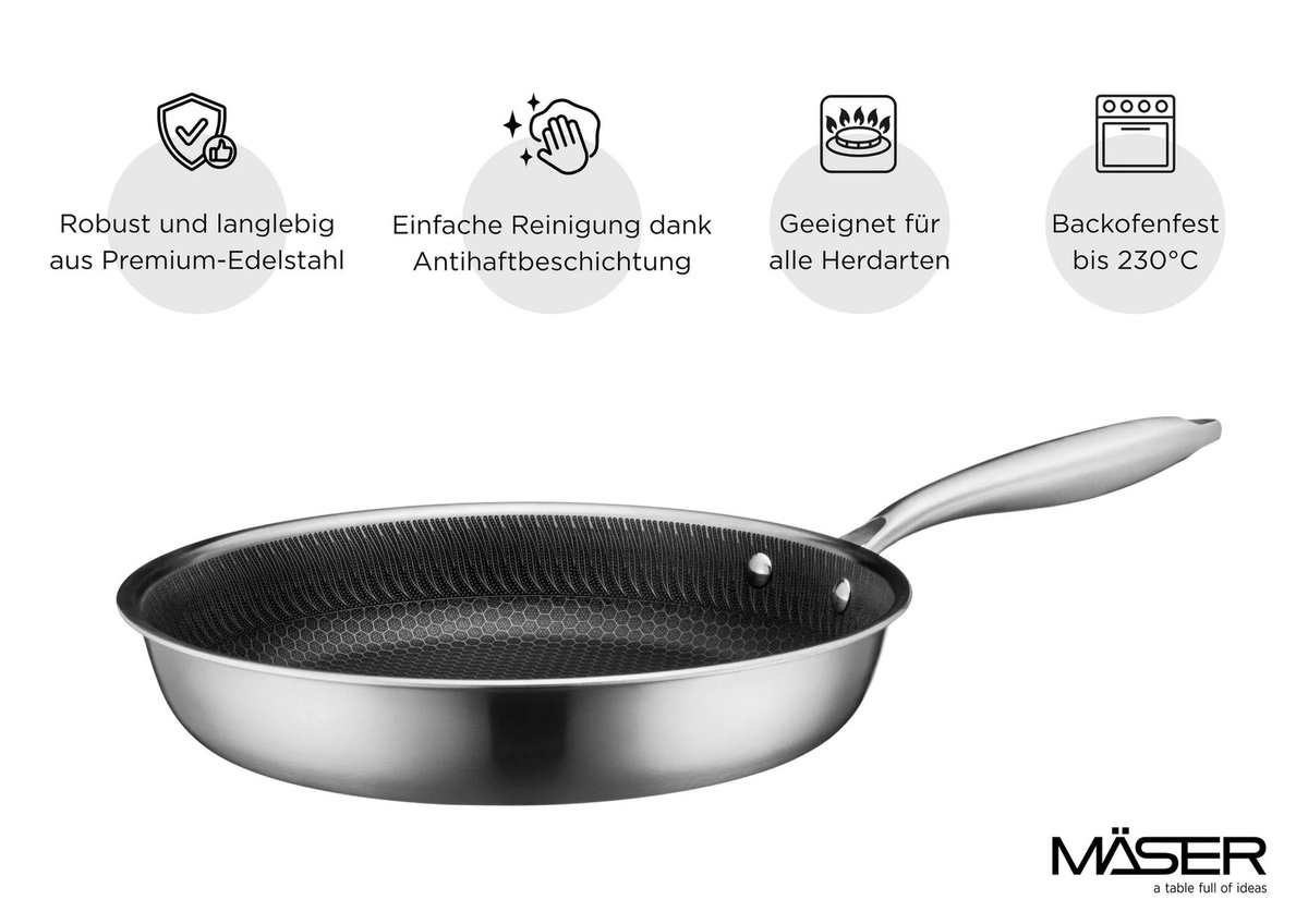 Mäser Bratpfanne Hestia Keramik aus Edelstahl in Silber und Schwarz, Durchmesser: 24 cm - Bild 2