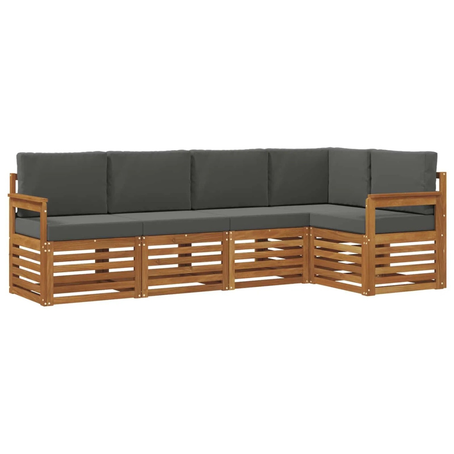 vidaXL Sofagarnitur 5-teilig aus Massivholz Akazie in Natur und Anthrazit mit L-Form und Sitzkissen - Bild 2