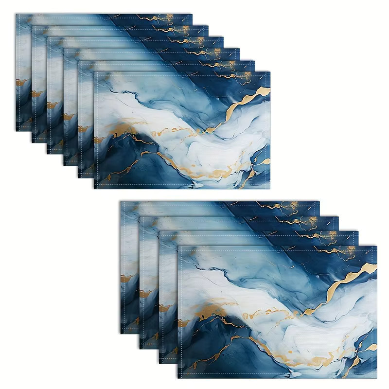 VIKAMA Tischset Set mit Marmormuster in Blau, hitzebeständige Platzsets für Esstisch und Restaurant, B/T: 45,0 x 30,0 cm - Bild 3
