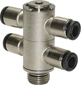 Riegler T-Mehrfachverteiler 4-fach click-clock, drehbar, Messing, Farbe: Silber, G 1/8 a Ø 6mm - Bild 1