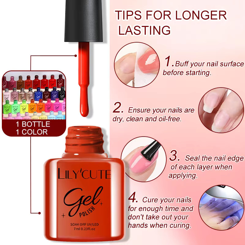 LILYCUTE Gel-Nagellack Ancola Rot Glitzer, 6 x 7 ml, Glänzend - Bild 2