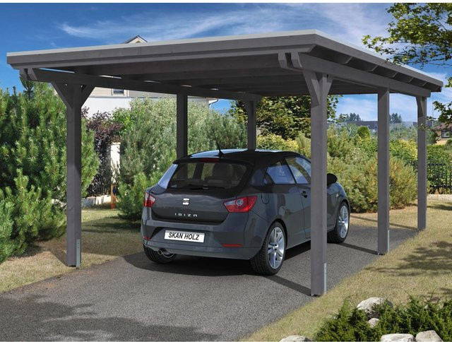 Skan Holz Carport Emsland aus Fichten-Leimholz mit Aluminium-Dachplatten in Grau, Breite: 354 cm, Tiefe: 604 cm, Höhe: 238 cm - Bild 1