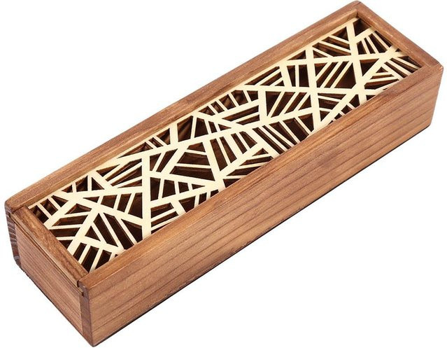 Holz Etui Box TOMTOP JMS Schreibtisch Organizer für Schreibwaren in Braun mit geometrischem Patch-Design - Bild 1