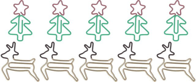 100 Stück OutsideWorld Büroklammern in Weihnachtsbaum- und Hirschform aus Metall, Silber und Multicolour - Bild 1