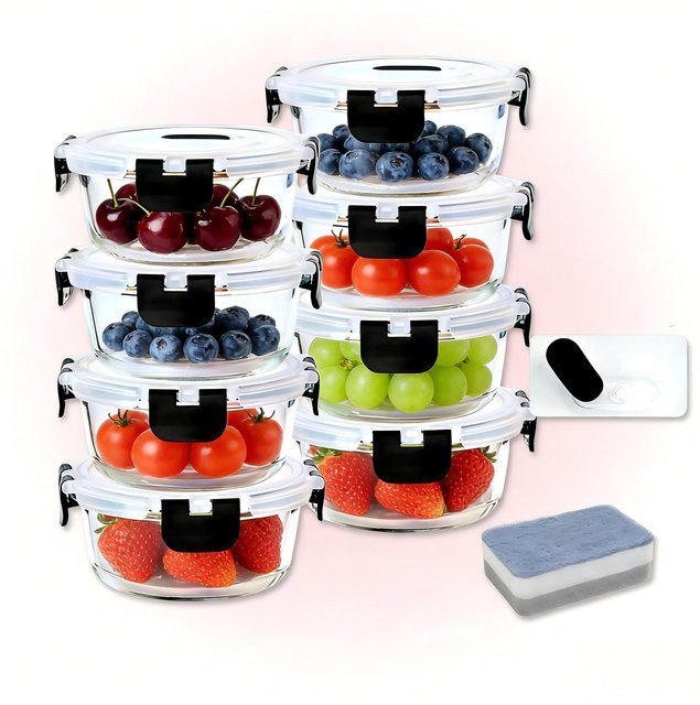 SAEIV Glasbehälter Set aus Borosilikat-Glas mit Deckeln, rechteckige Meal-Prep-Behälter, transparent, luftdicht, BPA-frei und mikrowellengeeignet, 400 ml und 1040 ml - Bild 1