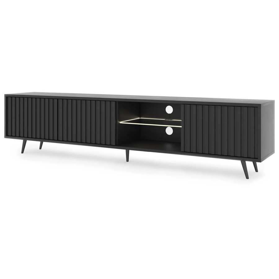 TV-Lowboard Bello Selsey in Schwarz mit Lamellen-Design und LED-Beleuchtung, Breite: 175 cm - Bild 2