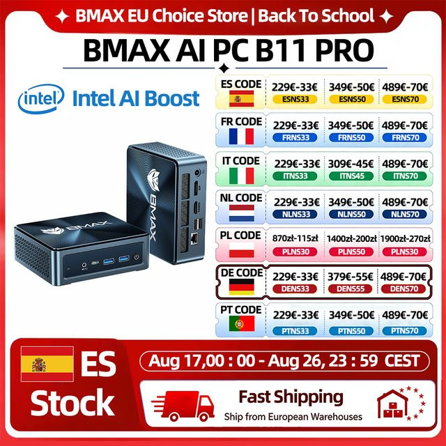 BMAX B11 Pro Mini AI PC mit Intel Core Ultra 5 115U, 16GB RAM, 512GB SSD, Windows 11, Schwarz - Bild 1